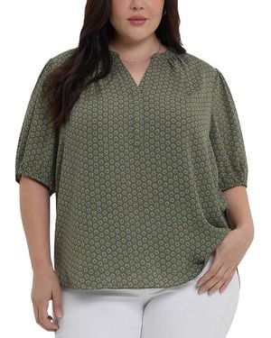 NYDJ Short Puff Sleeve Popover Top - Green