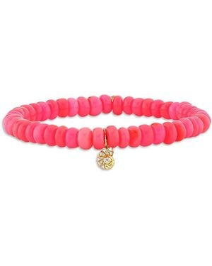 Sydney Evan 14K Diamond Nautilus Charm Hot Ethiopian Opal Bead Bracelet - Red