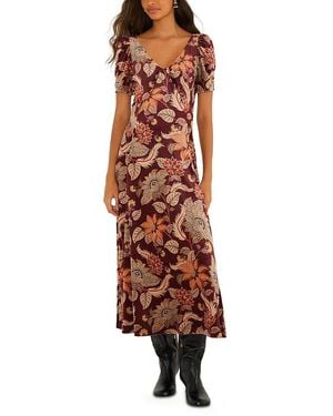 FARM Rio Printed Velvet Low Back Maxi Dress - Brown