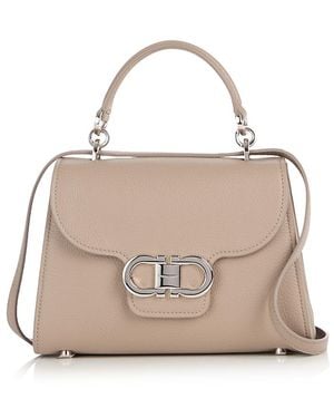 Ferragamo Double Gancini Leather Top Handle Bag - Natural