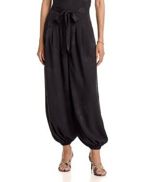 Aqua Floral Jacquard Balloon Pants - Black