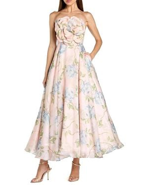 Mac Duggal Floral Organza A-Line Strapless Cocktail Dress - Natural