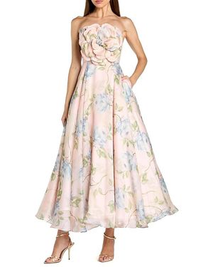 Mac Duggal Floral Organza A-Line Strapless Cocktail Dress - Natural