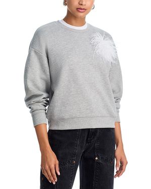 Aqua Feather Pin Fleece Crewneck Sweatshirt - Gray