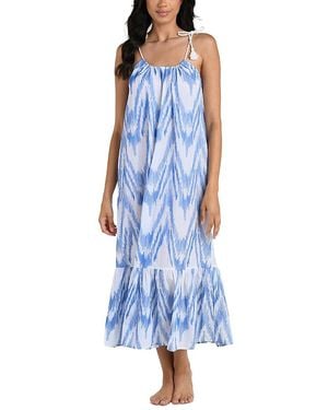 La Blanca Tidal Wave Tie Shoulder Maxi Dress Swim Cover-Up - Blue