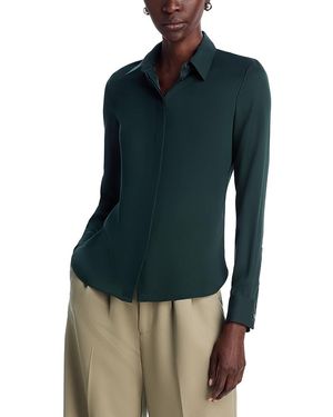 Theory Classic Fitted Silk Shirt - Blue
