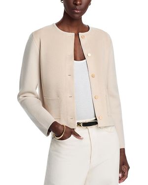 Sioni Faux Suede Button Front Jacket - Natural