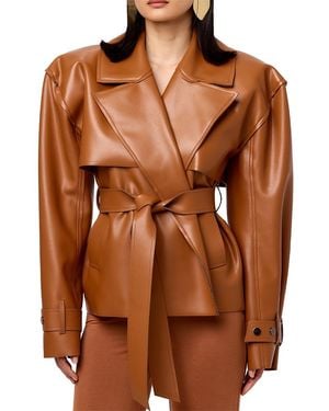 Naked Wardrobe Leather Cropped Trench Jacket - Brown