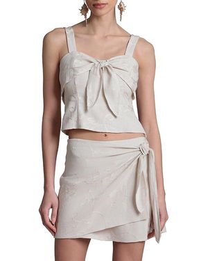 Avec Les Filles Embroidered Tie Front Top - Gray