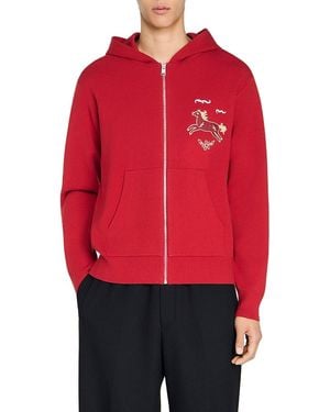 Sandro Ss26 Horse Print Zip Up Hoodie - Red