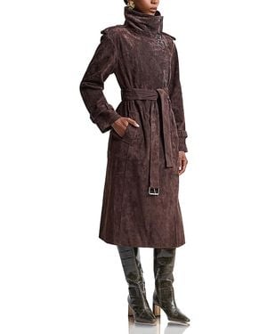 Avec Les Filles Suede Belted Trench Coat - Brown