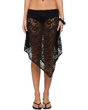 Edikted Sheer Lace Handkerchief Midi Skort - Black
