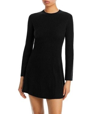 Aqua 100% Cashmere Contour Ribbed Cashmere Mini Dress - Black