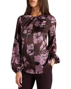 Santorelli Elena Long Sleeve Twist Neck Blouse - Red