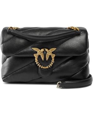 Pinko Puff Classic New Buckle Leather Crossbody - Black