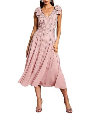 Coast Bow Shoulder Embellished Midi Dress - Pink