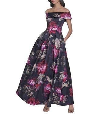 Eliza J Printed Off-The-Shoulder Ballgown - Purple