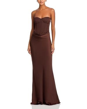 ROTATE BIRGER CHRISTENSEN Satin Corset Maxi Dress - Brown