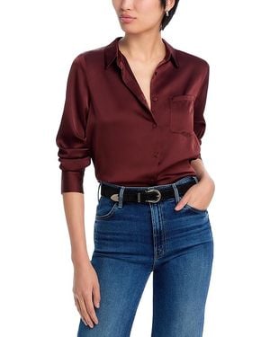 Aqua Satin Button Front Blouse - Red