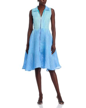 KAHINDO Double Layer Threaded Ombre Organza Dress - Blue