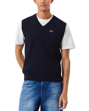 Lacoste Cable Knit Cotton Sweater Vest - Blue