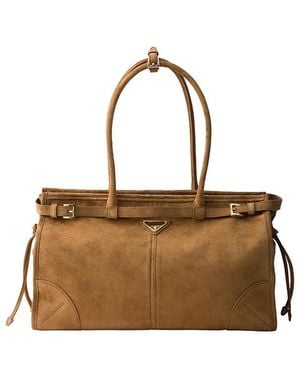 Prada Bonnie Large Convertible Suede Shoulder Handbag - Metallic