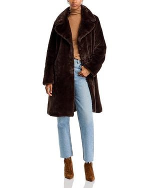 Aqua Faux-Fur Coat With Wide Lapels- Exclusive - Black
