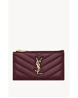 Saint Laurent Cassandre Matelasse Fragments Zipped Card Case - Purple