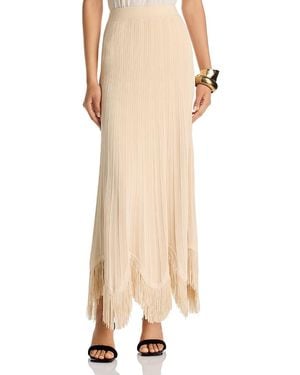 Misook X Lani Lynn Fringe Hem Ribbed Knit Maxi Skirt - Natural