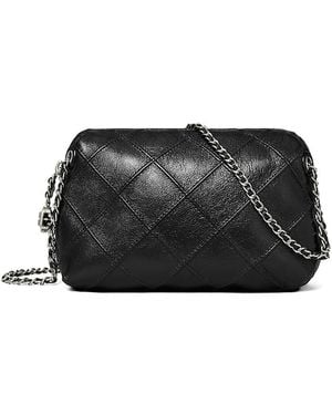Tory Burch Fleming Distressed Quilted Leather Crossbody - Black