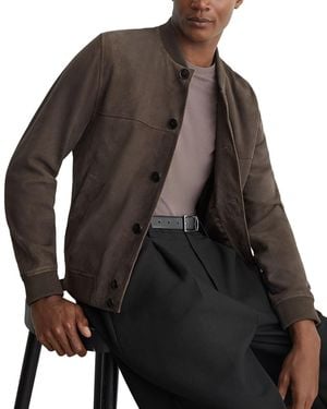 Reiss Mountford Suede Bomber Jacket - Brown