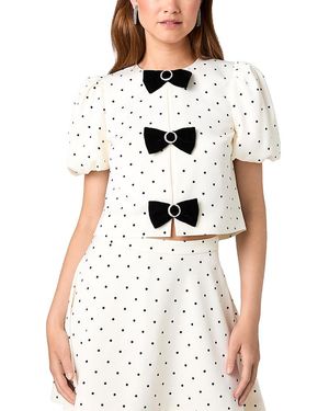 French Connection Maelys Puff Sleeve Bow Detail Top - White