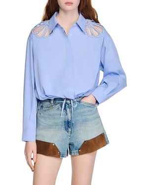 Sandro Embroidered Cotton Shirt - Blue