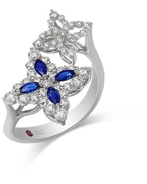 Roberto Coin 18K Diamond Princess Outline Sapphire & Diamond Flower Bypass Ring - White