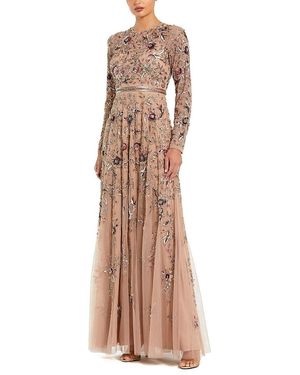 embellished long flare sleeve mesh a line dress Mac Duggal Women's Embellished Long Flare Sleeve Mesh A-Line Dress - Blue - Size 8