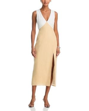 French Connection Cooper Linen V Neck Midi Dress - Natural