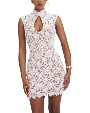 Miss Circle Quinley Cotton Lace Teardrop Neckline Mini Dress - White