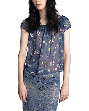 Anna Sui Night Blooming Chiffon Top - Blue