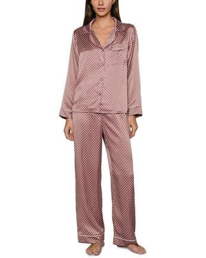 Eberjey Inez Printed Washable Silk Long Pajama Set - Red