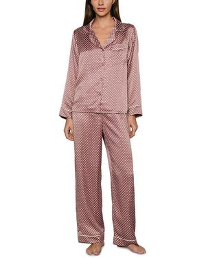 Eberjey Inez Printed Washable Silk Long Pajama Set - Red