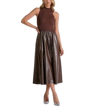 Elan Mock Neck Mixed Media Maxi Dress - Brown
