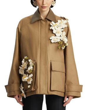 Oscar de la Renta Floral Embellished Jacket - Brown