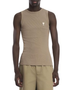 Ami Paris Classic Fit Logo Ribbed Tank - Brown
