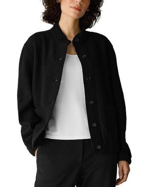 Eileen Fisher Lightweight Boiled Wool Stand Collar Jacket - Black