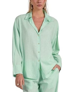 Elan Collared Button Down Shirt Swim Cover-Up - Green