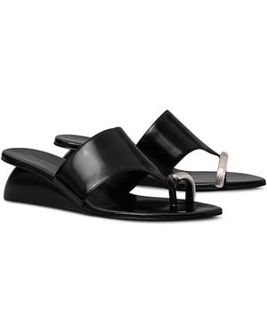 Tory Burch Pierced Leather Wedge Sandals - Black