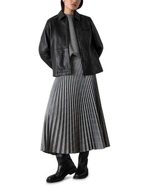 Whistles Petites Check Pleated Midi Skirt - Black