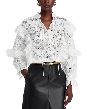 Nancy Yang Ruffle Trim Lace Blouse - White