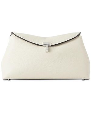 TOTEME T-Lock Grained-Leather Clutch - Natural