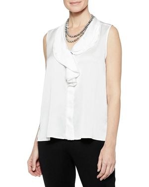 Misook Ruffle Neck Tank Top - White